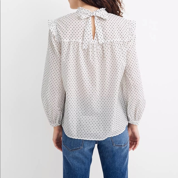 Madewell Mockneck Ruffle Top in Flocked Dot - Picture 3 of 6